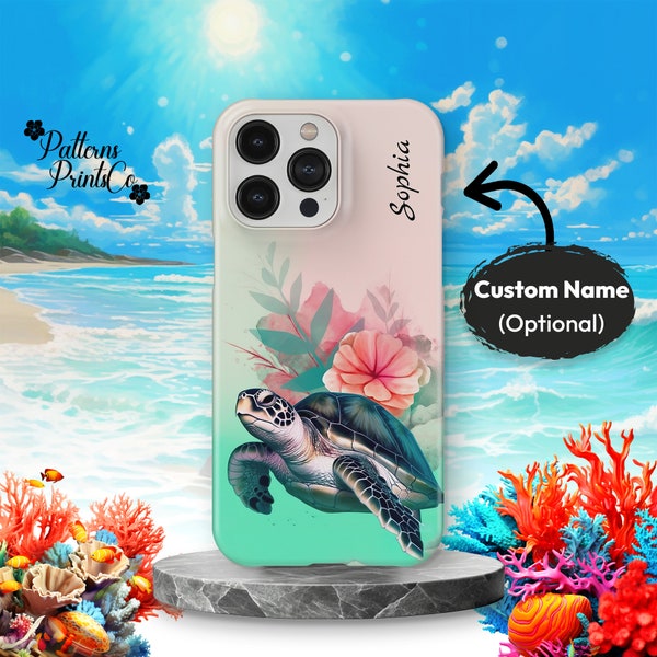 Sea Turtle Phone Case Cute Watercolor Ocean Turtle Art Print Cover Personalized Name for iPhone 14 13 12 11 Pro Max Mini Iphone 14 Plus Xs