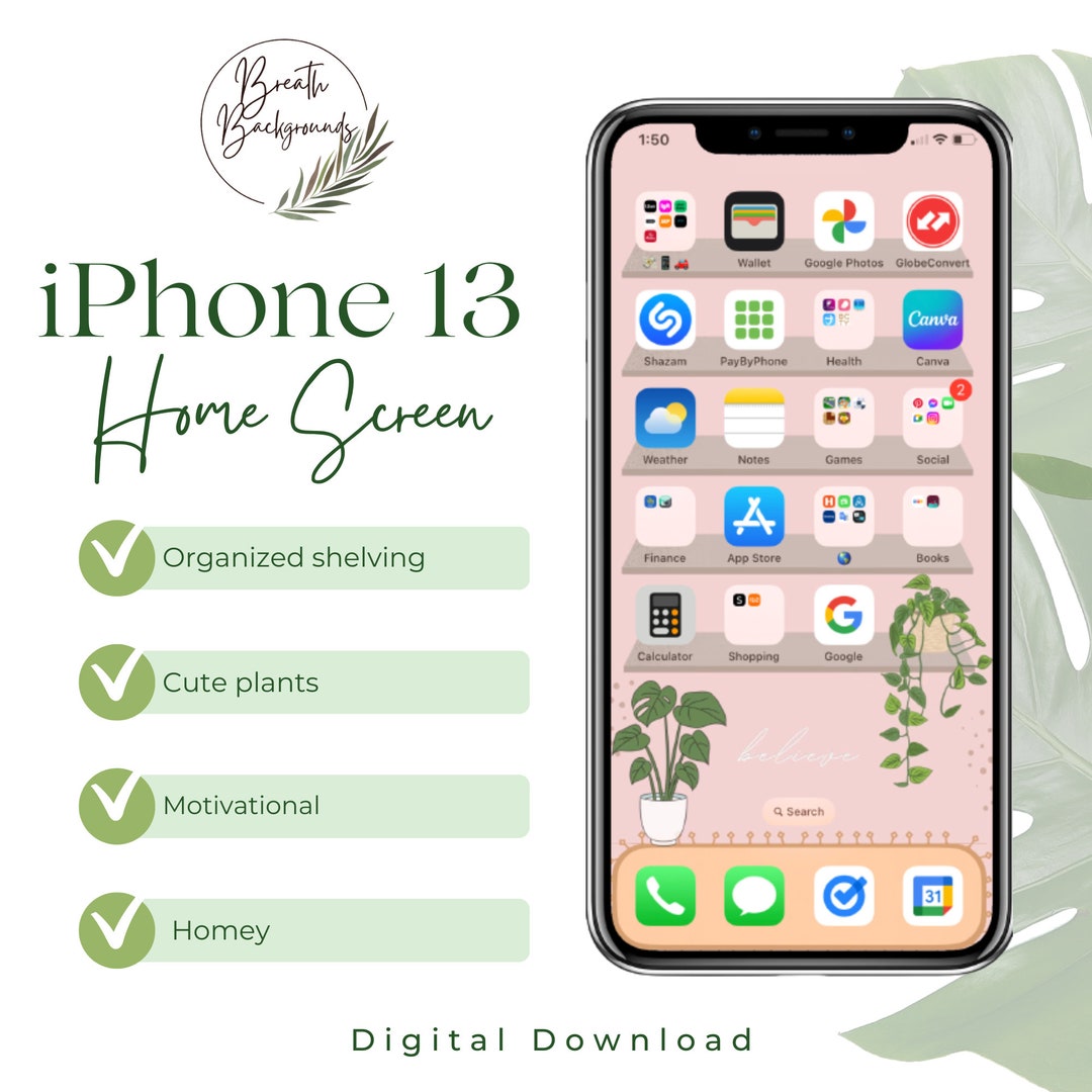 Homey Home Screen iPhone 13 Home Screen Shelf Home Screen Organized