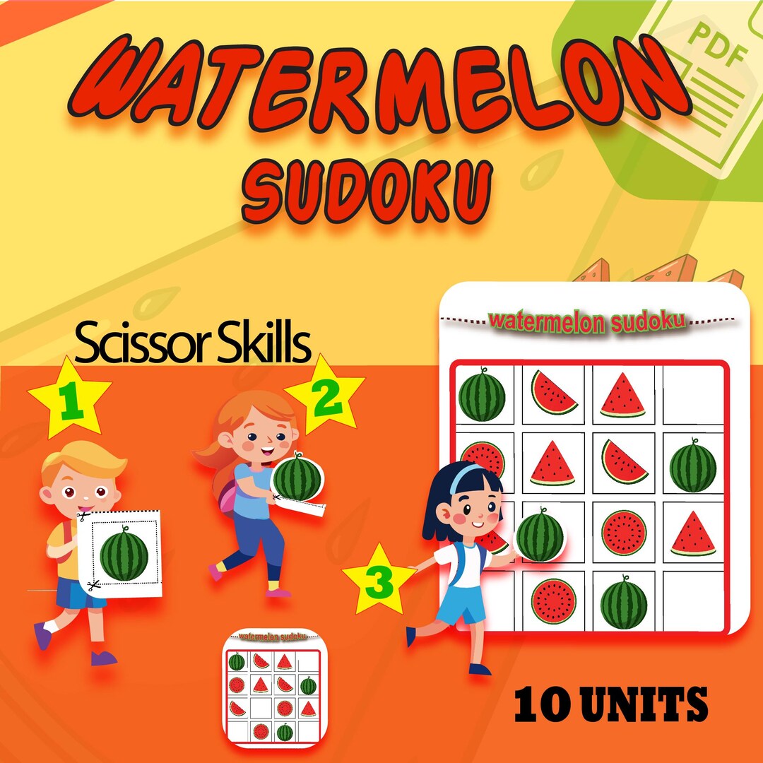 Watermelon Sudoku for Kids (4x4 Cut & Paste Activity Book) | Printable ...