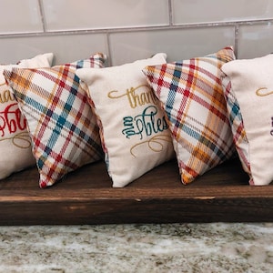 5x5 Thankful & Blessed Machine Embroidered Mini Pillow Set/Fall Autumn Handmade Pillows/Pillows for Tiered Tray/Shelf Decor/Bowl Fillers