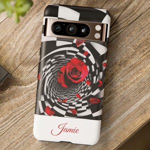 Personalized June Birth Flower Rose Phone Case Gift 4 Mountain Lover | Custom Checkerboard Red Rose Case 4 iPhone 16, Pixel 8 & Samsung S24