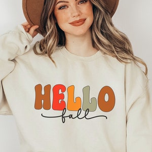 Retro Fall Sweatshirt| Cute Fall Shirts Women| Hello Fall Sweater| Autumn Crewneck Shirt| Fall Shirts for Women| Cute Fall Sweater