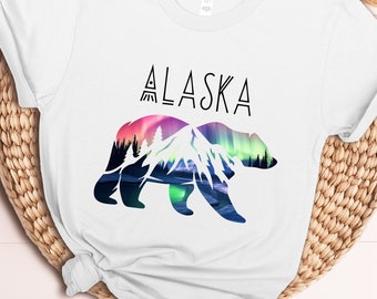 Alaska Bear Northern Lights T-Shirt| Alaska Lovers Travel Tee | Alaska Vacation Shirt | Alaska Aurora Shirt| Alaska Gift|