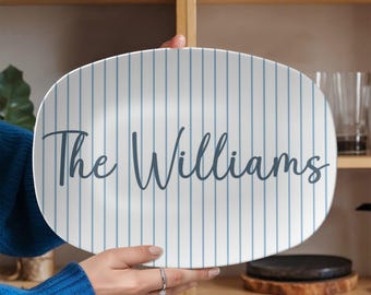 Personalized Family Name Platter | Modern Striped Serving Platter for Housewarming or Wedding Gift