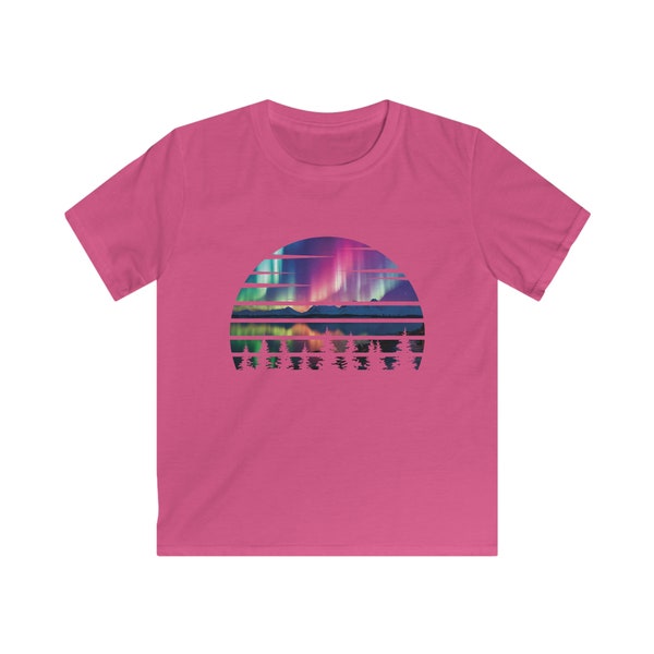 Aurora Borealis Forest Lake Graphic Kids Shirt - Ships from UK| Northern Lights Youth Tee| Aurora Lover Gift| Iceland T-shirt| Polar Lights
