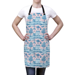 Apron French Country Toile de Jouy Apron Gift for Her Pink & Blue Chinoiserie Vintage Provencal Apron Gift 4 French Classic Foodie Chef