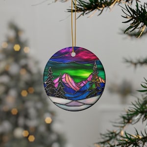 Northern Lights Ceramic Ornament Faux Stained Glass | Aurora Borealis Ornament Gift for Night Sky Lover | Unique Celestial Gift 4 Stargazer