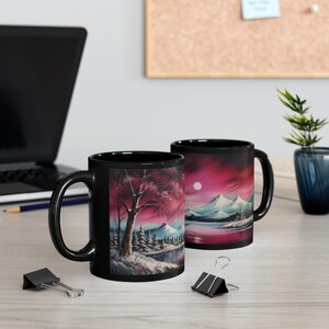 Rosa Berge Tasse | Nordlichter Tasse | Geschenk 4 Mama Oma | Nachthimmelzauber| Geschenk für Dark Skies Liebhaber | Berg Liebhaber Geschenk | Camping Geschenk