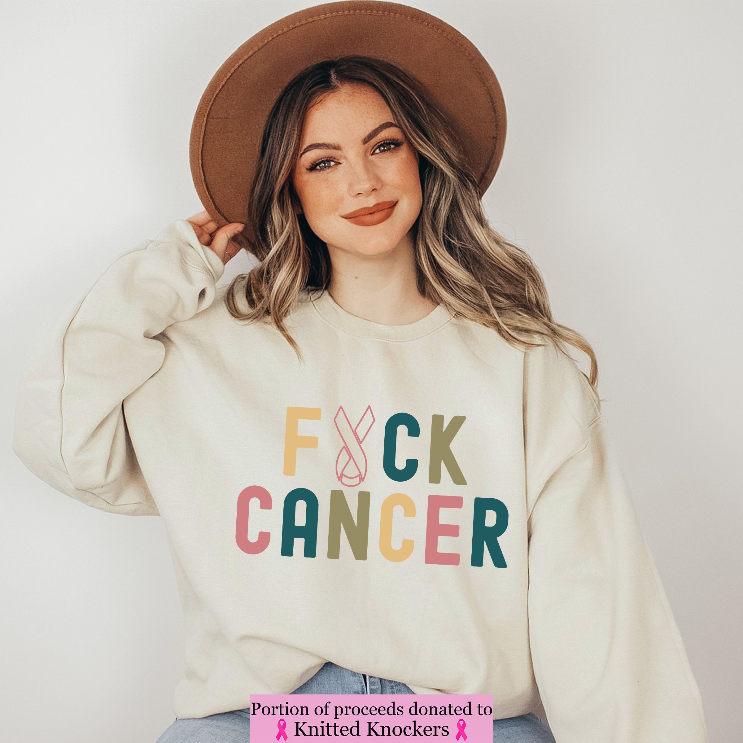 Sweat-shirt de sensibilisation au cancer du sein F.ck Cancer | Ras du cou pour survivants du cancer | Cadeau Combattre le cancer pour une guerrière du cancer du sein | Chemise anti-cancer