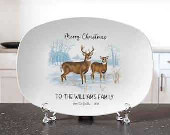 Deer Platter Personalized | Custom Family Name Holiday Serving Tray | Rustic Winter Wildlife Gift