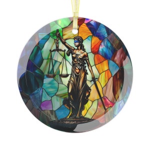 Law Graduate Gift Ornament Lady Justice Custom Lawyer Gift for 2024 Graduation Gift Scale of Justice Stained Glass Ornament 4 Attorney
