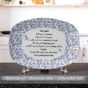 The Giving Plate Blue & White Toile Platter Family-Gift-for Her | New Neighbor Serving Dish Chinoiserie Style | Unique Gift Hostess Gift
