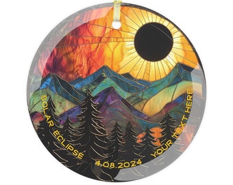 Solar Eclipse Mountain Landscape Custom Ornament - Glass, Metal, Ceramic Gift | Total Eclipse Personalized Memento Keepsake | Nature Lover