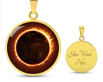 Custom Solar Eclipse 2024 Pendant Necklace | Personalized Celestial Jewelry | Astronomy Sun & Moon Charm | Engraved Jewelry Gift 4 Her