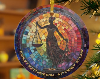 Lawyer Graduation Gift Ornament Lady Justice Custom Lawyer Gift for 2024 Graduation Gift Scale of Justice Stained Glass Ornament 4 Attorney