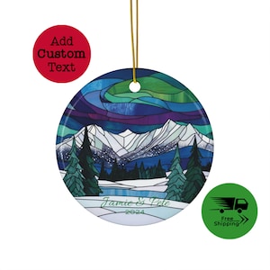 Northern Lights Winter Ceramic Ornament Faux Stained Glass | Aurora Borealis Ornament Gift for Night Sky Lover | Celestial Gift 4 Stargazer