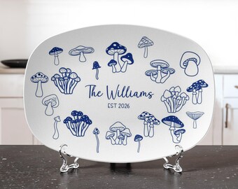 Mushroom Platter Personalized | Custom Name Serving Tray | Cottage Core Fungi Dish