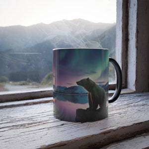 Aurora Borealis Bear Color Changing Mug| Northern Lights Mug| Alaska Iceland Gift | Night Sky Magic| Color Morphing Mug| Nature Lover Gift