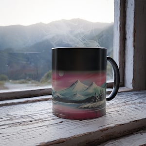 Pink Mountains Color Changing Magic Mug | Northern Lights Mug| Gift 4 Mom | Night Sky Magic| Color Morphing Mug| Mountain Lover Gift