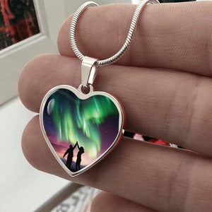 Personalized Aurora Lights Lovers Necklace | Custom Northern Light Necklace | Alaska Cruise Pendant | Engraved Aurora Dark Skies Gift 4 Her