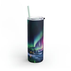Personalized Northern Lights Tumbler| Custom Aurora Borealis Gift| Stainless Steel Cabin Dark Skies Skinny Tumbler 4 Her| Nature Lover Gift