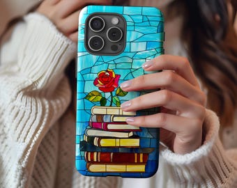 Faux Stained Glass Book Lovers Phone Cases for iPhone 16, Samsung S24, S25, Pixel 9, Pixel8 Case | Book Worm Giftful | Phone Case Reading