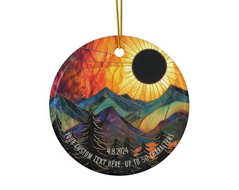 Custom Solar Eclipse Mountain Landscape Ornament - Glass, Metal, Ceramic Gift | Total Eclipse Personalized Memento Keepsake | Nature Lover