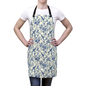 Blue Birds Floral French Toile de Jouy Floral Apron | Chinoiserie Vintage Antique Style Apron | Botanical Provencal Apron | Gift 4 Mom Gran