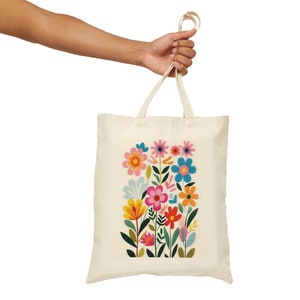 Floral Canvas Tote Bag| Market Flowers Bag| Wildflower Tote| Reusable Shopping Bag|  Birthday Gift Bag| Bridal Gift Tote Bag| Library Bag