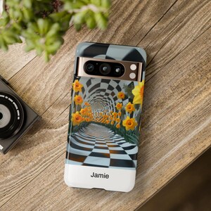 Custom December Birth Flower Narcissus Phone Case Gift 4 Mountain Lover | Personalized Floral Checkerboard Case 4 iPhone, Pixel & Samsung
