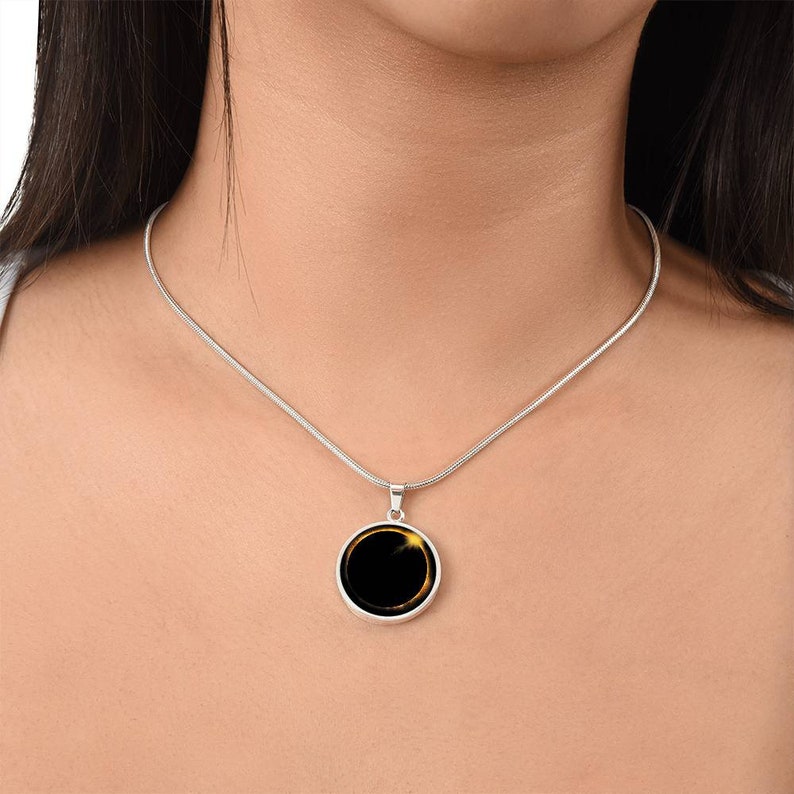 Personalized Total Solar Eclipse 2024 Pendant Necklace Custom Lunar Eclipse Jewelry Astronomy Skies Charm Engraved Jewelry Gift 4 Her image 4