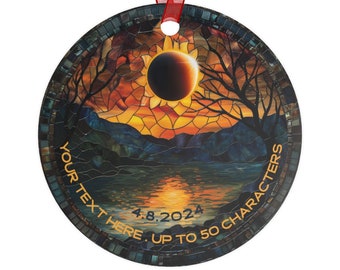 Solar Eclipse Mountain Lake Custom Ornament - Glass, Metal, Ceramic Gift | Total Eclipse Personalized Memento Keepsake | Nature Lover Gift