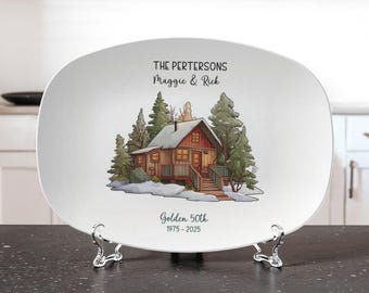 Cabin Anniversary or House Warming Platter Personalized | Rustic Winter Cottage Gift for families, Couples & Milestones
