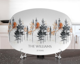 Autumn Forest Platter Personalized | Custom Family Name Anniversary Tray | Modern Fall Woodland Custom Gift