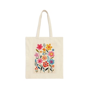 Floral Canvas Tote Bag| Market Flowers Bag| Wildflower Tote| Reusable Shopping Bag|  Birthday Gift Bag| Bridal Gift Tote Bag| Book Bag