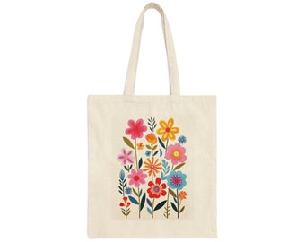 Floral Canvas Tote Bag| Market Flowers Bag| Wildflower Tote| Reusable Shopping Bag|  Birthday Gift Bag| Bridal Gift Tote Bag| Book Bag