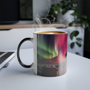 Custom  Red Aurora Borealis Color Changing Mug Red Tones| Northern Lights Mug| Alaska Iceland Gift | Night Sky Magic| Color Morphing Mug|