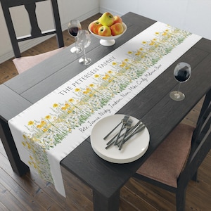 Springtime Watercolor Floral Mountain  Landscape Table Linen Customized Gift | Summer Colorful Table Runner 4 Décor Personalized w Names