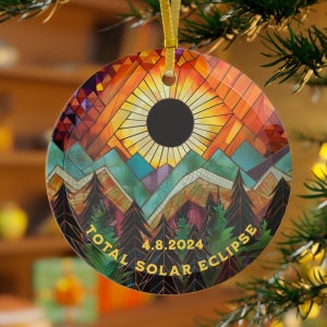 Solar Eclipse 2024 Artsy Ornament Glass, Metal, Ceramic Gift | Total Eclipse Ceramic Memento | Celestial Eclipse Stained Glass Keepsake Gift
