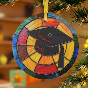 School Graduation Gift Ornament Personalized College Grad Gift for 2024 University Graduation Cap Gift Custom Stained Glass Graduation Gift