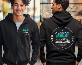 Custom Alaska Aurora ZIpUp Hoodie | Alaska Northern Lights| Alaska Cruise Shirt | Alaska ZipUP Hoodie| Aurora Borealis Graphic Tee