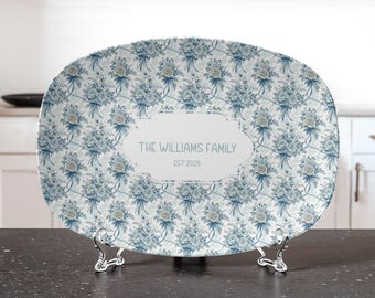 Personalized Toile Platter | Chinoiserie Floral Tray | Custom Family Name Serving Platter | Coquette Vintage Wedding Gift