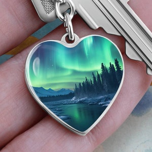 Personalized Northern Lights Wilderness KeyChain| Custom Aurora Borealis Gift| Outdoor Lover Jewelry| Engraved Aurora Valentine 4 Him or Her