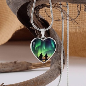 Personalized Aurora Borealis Lovers Necklace| Custom Northern Light Necklace| Outdoor Lover Gift| Engraved Borealis Lights Jewelry 4 Her
