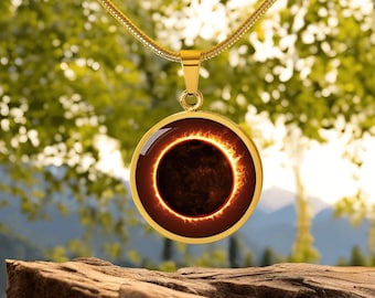 Custom Solar Eclipse 2026 Pendant Necklace | Personalized Celestial Jewelry | Astronomy Sun & Moon Charm | Engraved Jewelry Gift 4 Her