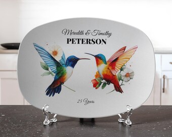 Personalized Hummingbird Couple Platter | Custom Name Serving Tray, Love Birds Anniversary Gift, Wedding or Housewarming Decor