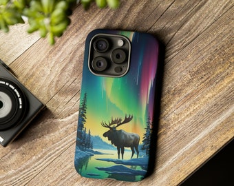 Moose Northern Lights Phone Case Cover fit for iPhone 16 Samsung S24 Pixel 9, 8 | Night Sky Gift | Aurora Borealis Phone | Night Sky Phone