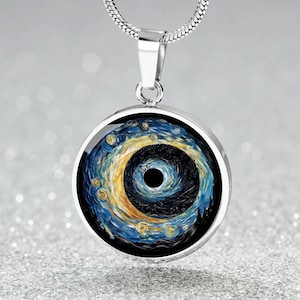 Custom Abstract Solar Eclipse 2024 Pendant Necklace | Personalized Celestial Jewelry | Space Sun & Moon Charm | Engraved Jewelry Gift 4 Her