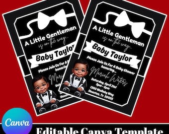 Editable Canva Little Gentleman Baby Shower Invitation Flyer Template