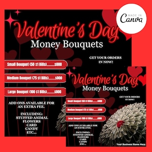 Editable Canva Valentines Money Bouquet Sale Booking Flyer Template